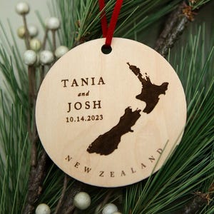 Personalized New Zealand Christmas Ornament, Wood Travel Keepsake