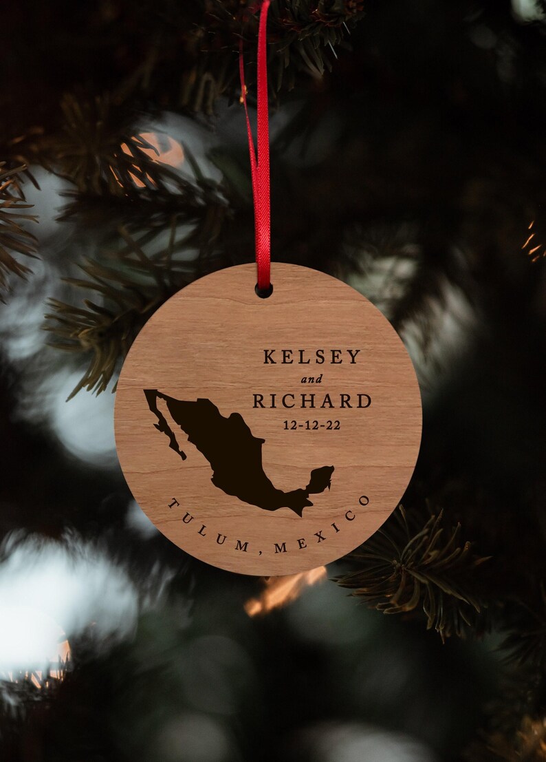 Mexico Christmas Ornament Cancun Tulum Cabo Riviera Maya Mexico Travel Ornament Cherry Wood