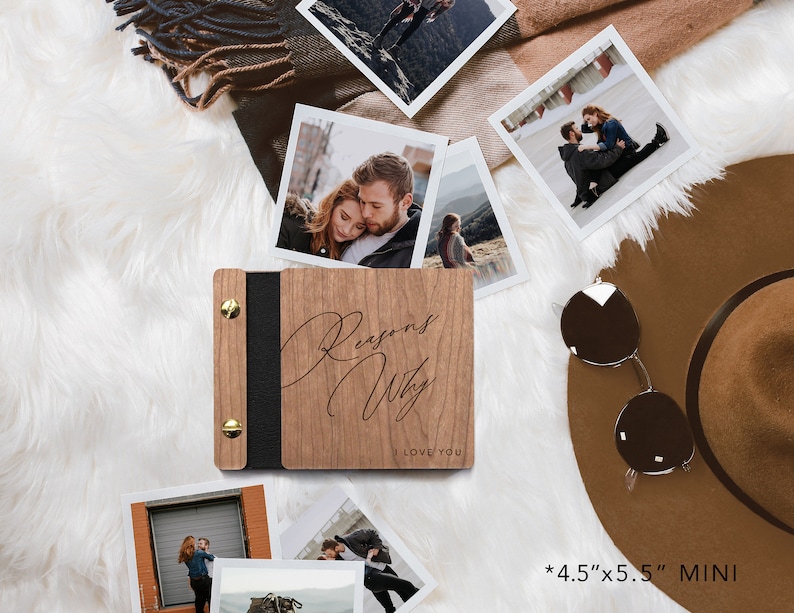 Reasons Why I Love You anniversary gift for him, boyfriend, girlfriend, husband, wife mini photo album wood paper leather anniversary image 7