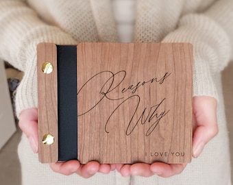 Reasons Why I Love You | anniversary gift for him, boyfriend, girlfriend, husband, wife | mini photo album | wood paper leather anniversary