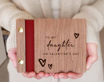 Valentine's Day Gift for Daughter, Cherry Wood Scrapbook Album, Keepsakes for Mother and Child
