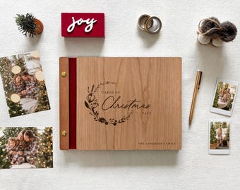Holiday Card Keepsake Book | Save Your Cards Through the Years | Cards of Christmas Past Personalized Cherry Wood Album