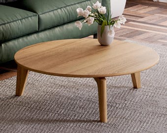 Handcrafted Solid Oak Round Coffee Table - Scandi Modern Design