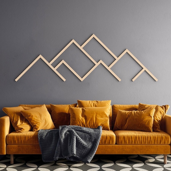 Berge Wandkunst | Moderne Holz Wandkunst | Minimalistische Berge Wand Kunst | Wohndekor | Berge line art | Extra große Wandkunst