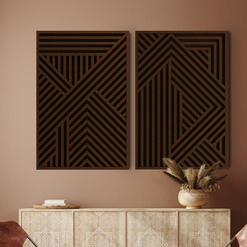 Set of 2 Wood Wall Art Large Wall Art 3D Acoustic Panels Etsy