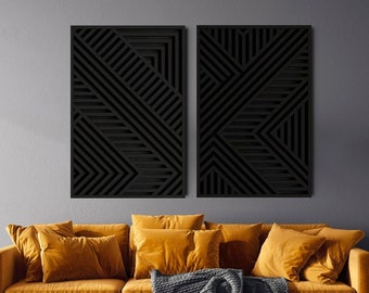 Modern Wood Wall Art Set | Geometric Wooden wall art | Abstract Wooden Wall Art | Set of 2 | Modern art | Large Wood Wall Panels