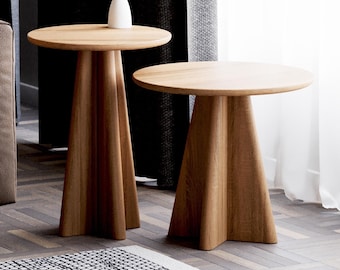 Solid Oak Round Nesting Tables: Modern Living Room End Tables