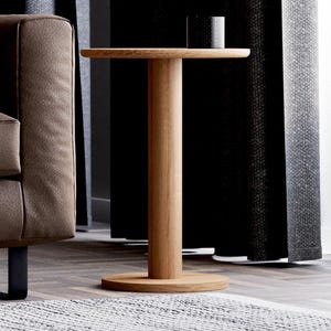 Modern End Table - Round Small Side Table - Solid Oak Wood Table - Wooden End/Side Table for Living Room - Minimalist side table