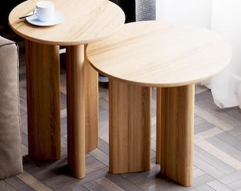 Nesting Tables - End Round Side Table - Solid Wood Table - Small Nesting Tables for Living Room - Set of End Side Tables
