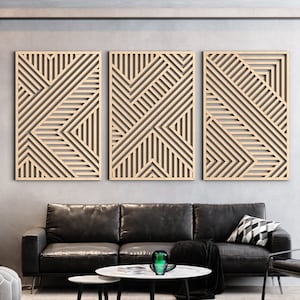 Geometric Wood Wall Art | Modern Wood Wall Art Set | Abstract Wooden ...