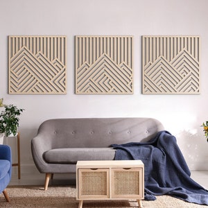Decoración de pared de madera con montañas / Arte geométrico de madera / Paneles de madera modernos / Decoración de pared de madera / Arte de pared de montañas / Decoración del hogar