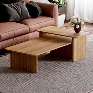 Nesting Coffee Tables - Modern Nesting Tables Set - Solid Oak Coffee Table - Minimalist Coffee Table - Wood Nesting Tables