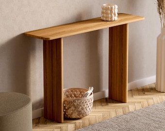 Mesa consola moderna - Mesa consola escandinava - Mesa de pasillo de roble - Mesa de entrada minimalista - Mesa consola de estilo madera maciza