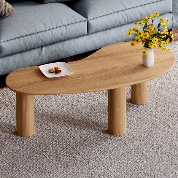 Solid Oak Coffee Table: Modern Bean Shape Scandi Style