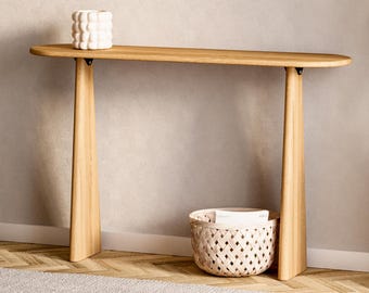 Handcrafted Solid Oak Console Table - Modern Minimalist Entryway