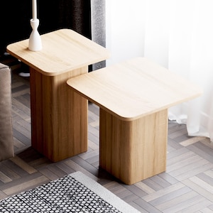 Modern Nesting Tables - Wooden Side End Table - Solid Oak Wood Table - Nesting Tables for Living Room - Set of End Side Tables