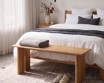 Solid Oak Bedroom Bench - Scandinavian Minimalist Design
