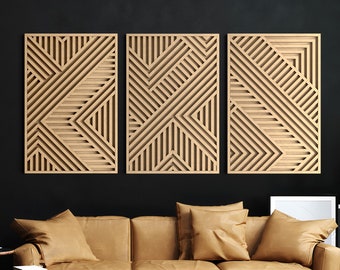 Modern Wood Wall Art Set | Geometric Wood Wall Panels | Wooden Wall Art | Set of 3 | Wood decor | Large Wood Wall Panels | Wooden wall art