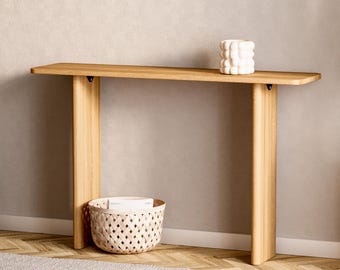 Solid Oak Console Table: Modern Japandi Entryway Table