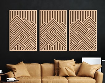 Geometric Wood Wall Art Modern Wood Wall Art Set Abstract Wooden Wall ...