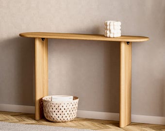 Solid Oak Console Table: Scandinavian Japandi Entryway Table