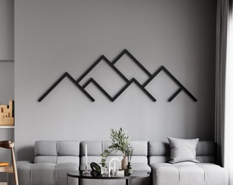 Mountains Wall Art Wood | Modern mountains wood art | Minimalist mountains wall art | Living room decor | Mountains line art | Wood wall art