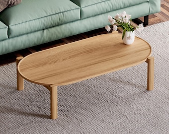 Handcrafted Solid Oak Coffee Table: Mid-Century Modern Design
