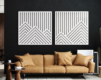 Modern Mountains Wood Wall Art | Modern wall art set| Geometric Modern Wooden wall art | Minimalist Wall Art | Set of 2 | Living room decor