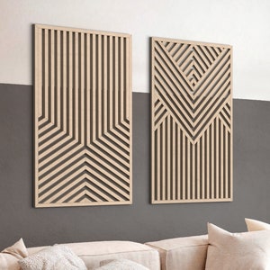 Geometrische Holz Wand Kunst Set | 2er Set Wandkunst | Holzwandkunst | Abstraktes Wandbild aus Holz | Moderne Holzdekor | Extragroße Wandkunst
