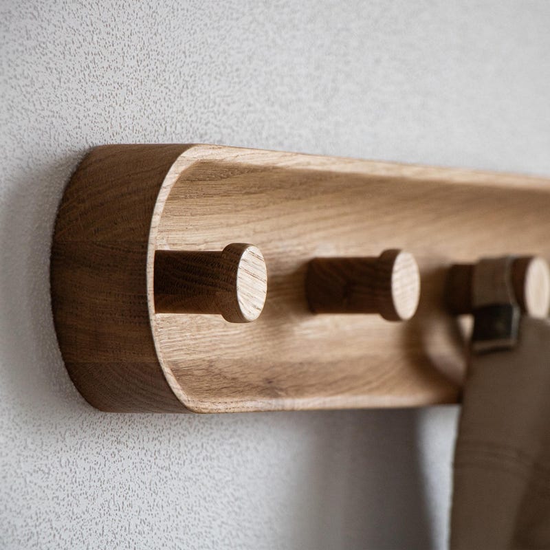 Wall Hanger - Wooden wall hanger - Oak coat rack - Modern wall hook - Scandinavian entryway hanger - Minimalist wall rack