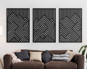 Mountains Wood Wall Art Set | Geometric Decor | Modern Wood Wall Panels | Minimalist wall art | Living Room Decor | Mountains wall art