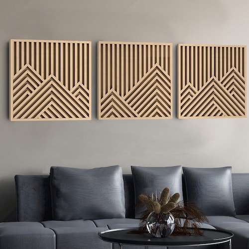 Large Modern Wood Wall Art Set of 3 Wooden Wall Art Set of Etsy UK