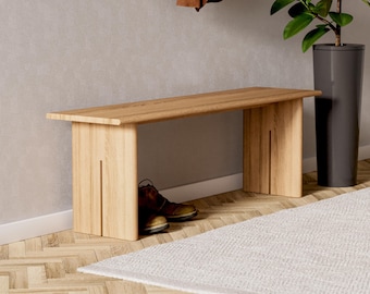 Solid Oak Entryway Bench - Scandinavian Minimalist Design
