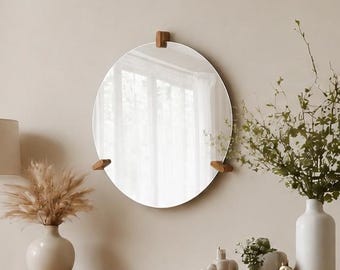 Round Wall Mirror - Oak Frame Mirrror, Minimalist Scandi furniture