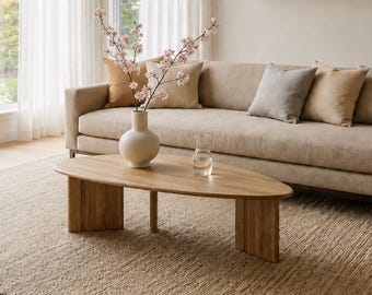 Modern Coffee Table – Solid Oak Minimalist Scandi Design, Blob Wood Furniture