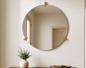 Minimalist Wall Mirror - Round Oak Frame Mirror,  Scandi furniture