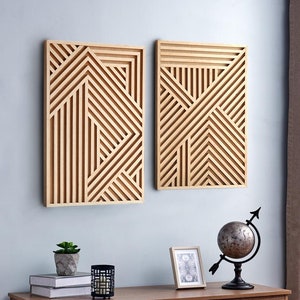 Geometric Wood Wall Art Set Modern Wooden Wall Art Abstract Wooden Wall ...