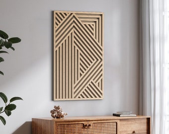 Moderne Holz Wandkunst | Abstraktes Wandbild aus Holz | Geometrische Holz Wandpaneele | Holzwanddekor | Extra Große Holz Wandkunst