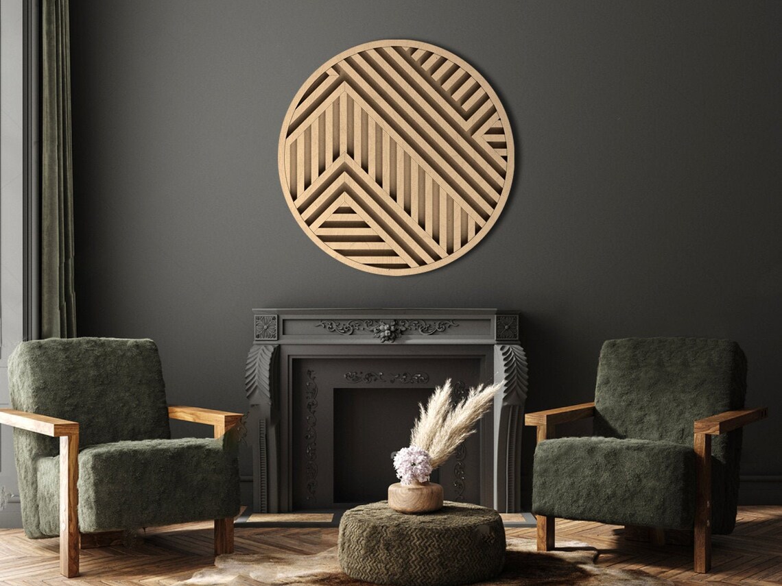 Modern Wood Wall Art Round Geometric Wood Wall Art Round Etsy