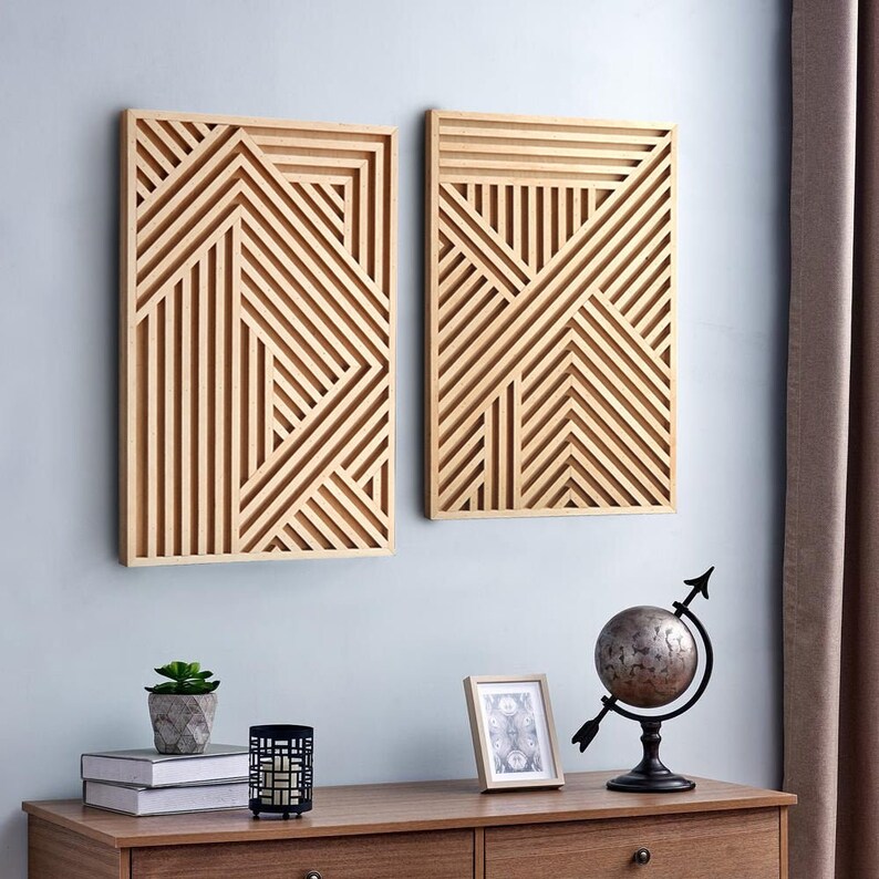 Modern Wood Wall Art Set Wooden Wall Art Abstract Wooden Etsy