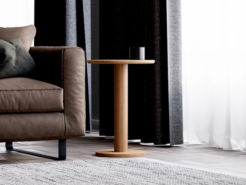 Solid Oak Round End Table: Modern Minimalist Side Table - Etsy