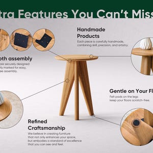 Solid Oak Round Side Table: Modern Minimalist End Table image 9