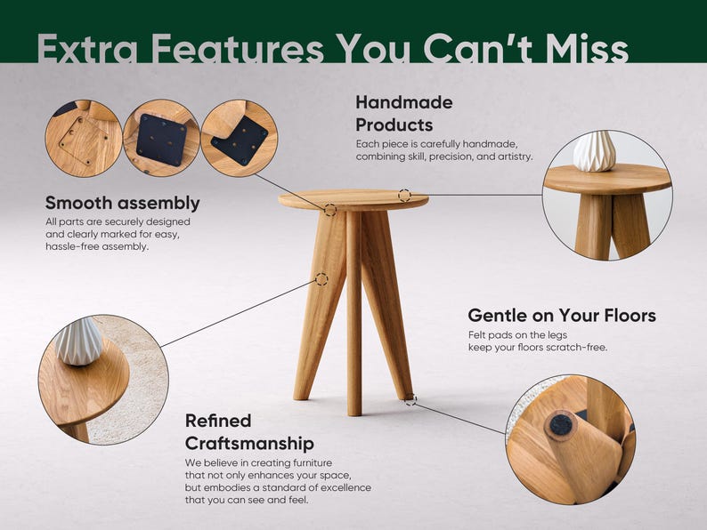 Solid Oak Round Side Table: Modern Minimalist End Table image 9