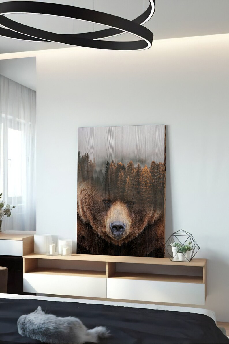 Grizzly bear wall art on wood Modern art Living room decor Etsy