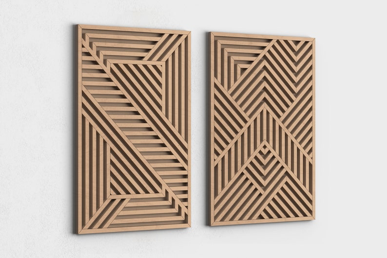 Geometric Wood Wall Art Set Abstract Wood Wall Art Modern Etsy