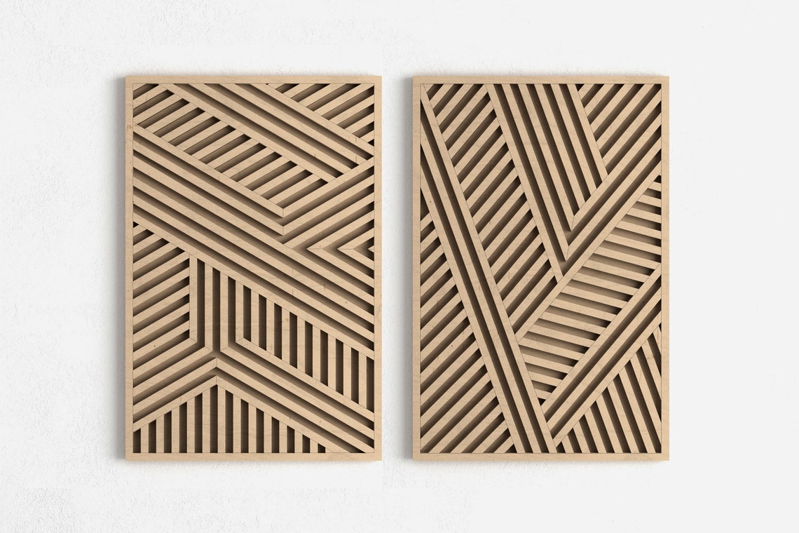 Modern Wood Wall Art Set Wooden wall art Abstract Wooden Etsy