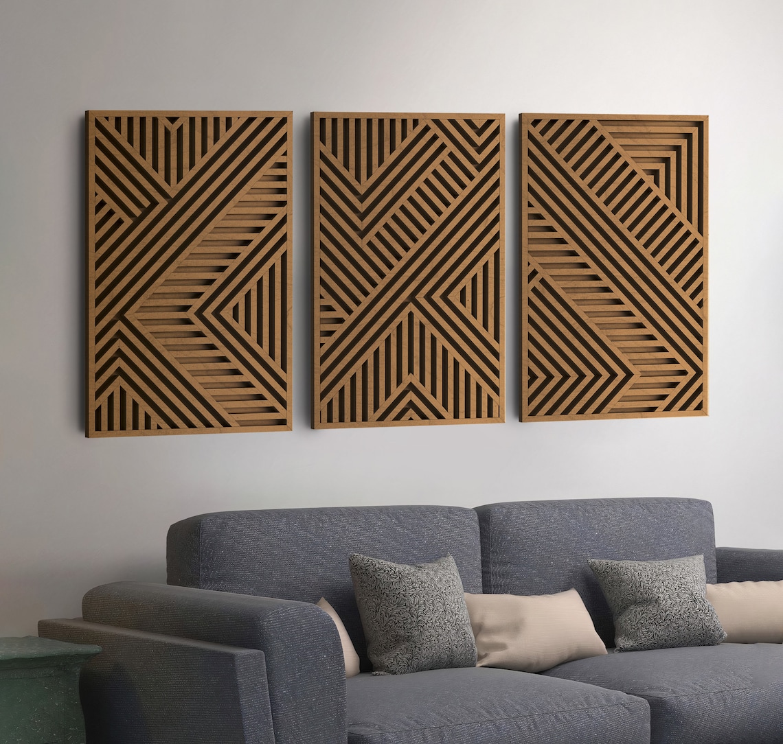Modern Wood Wall Art Set Geometric Wood Wall Panels Wooden | Etsy