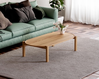 Solid Oak Modern Coffee Table: Mid-Century Living Room Table