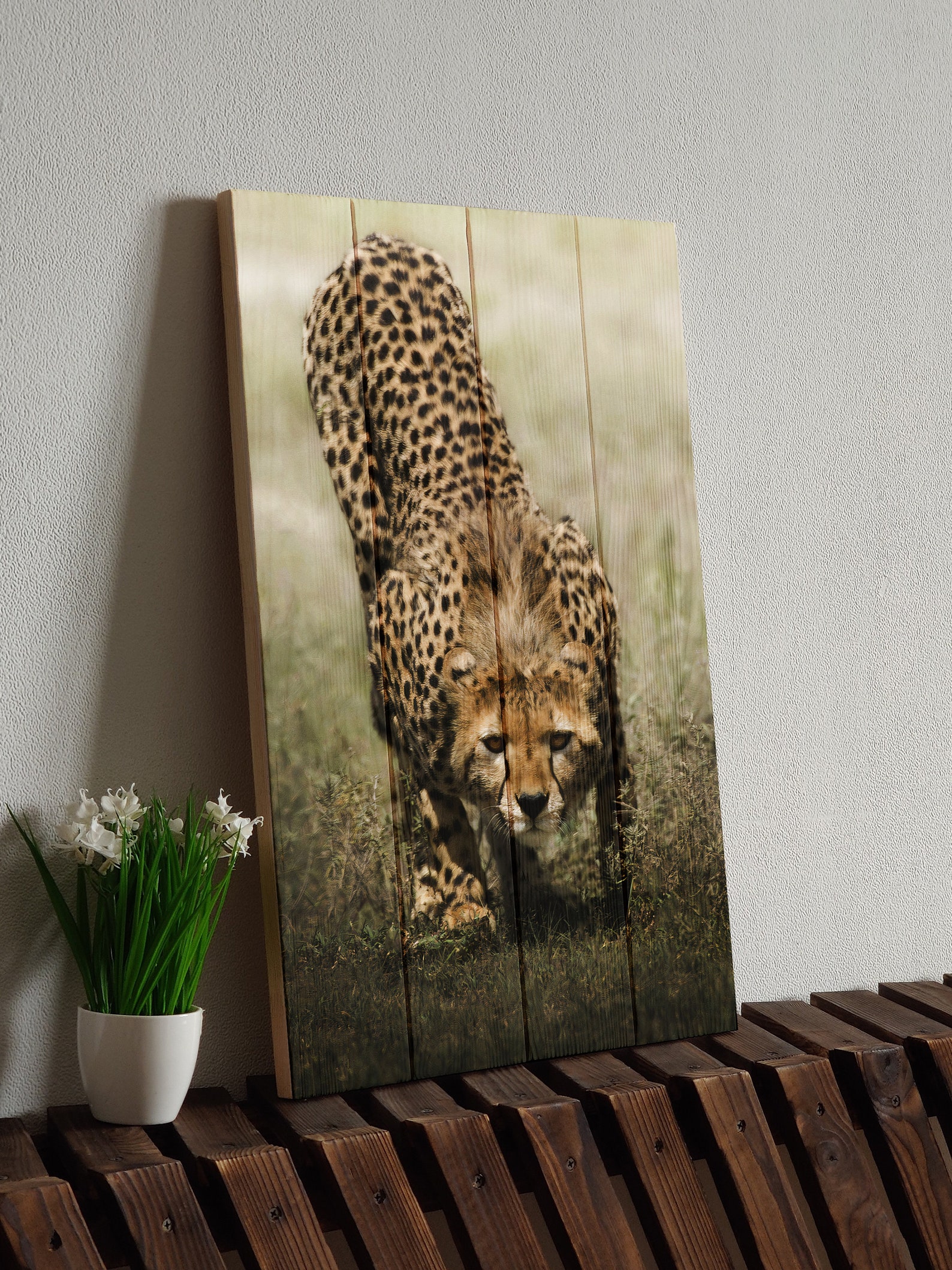 Cheetah wall art on wood Animal art Living room decor Etsy