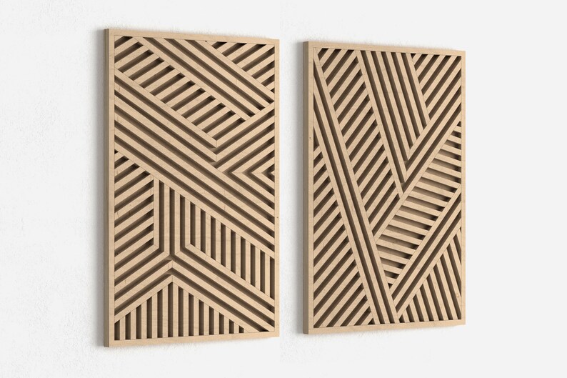 Modern Wood Wall Art Set Wooden Wall Art Abstract Wooden Etsy